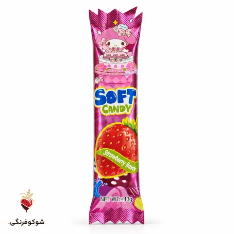 آبنبات نرم استیکی توت‌فرنگی ۱۳ گرمی بسته ۳۰ عددی — شوکوفرنگی
